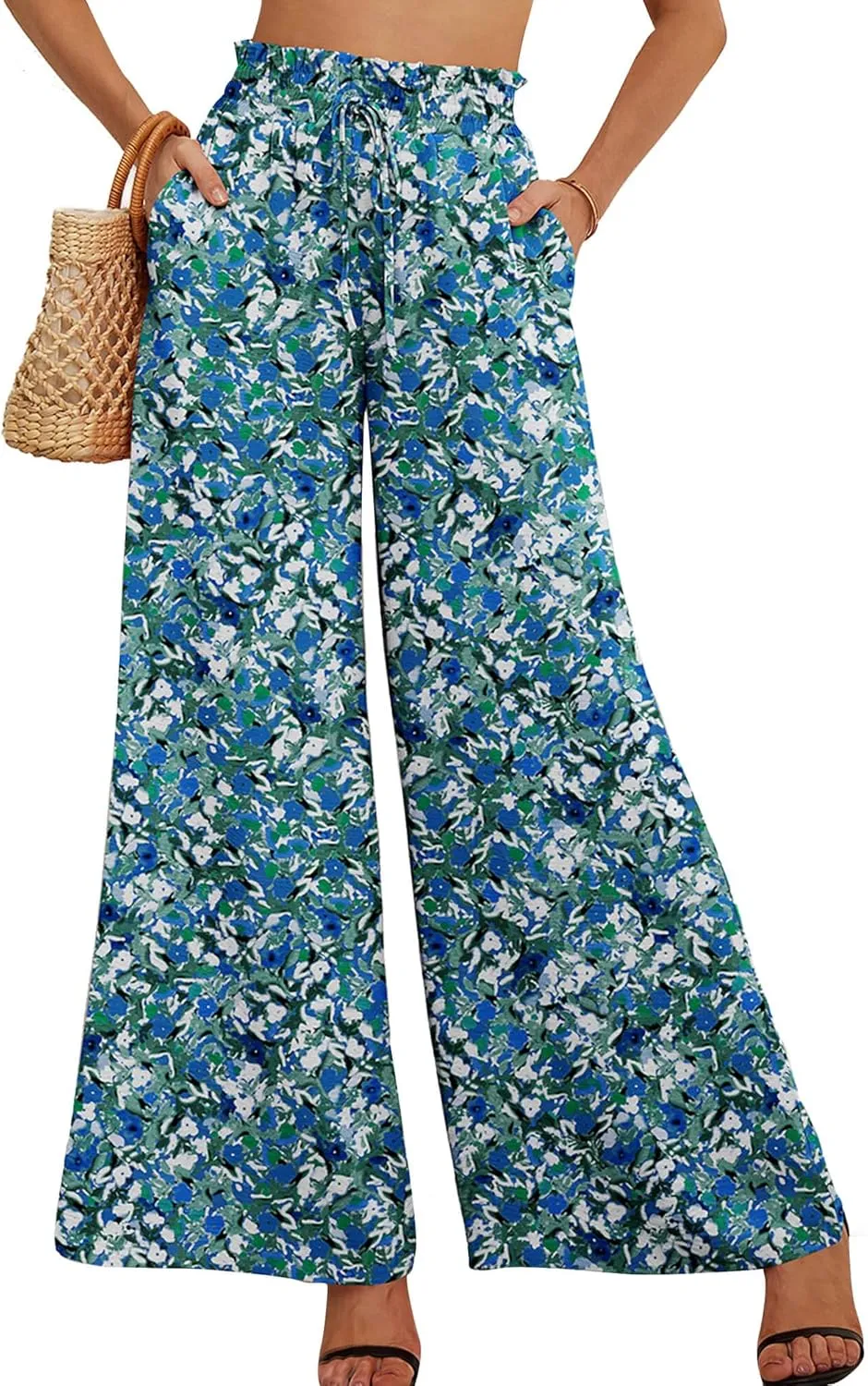 Heymoments Women's Wide Leg Lounge Pants Lightweight High Waisted Adjustable Tie Knot Loose Trousers with Pockets