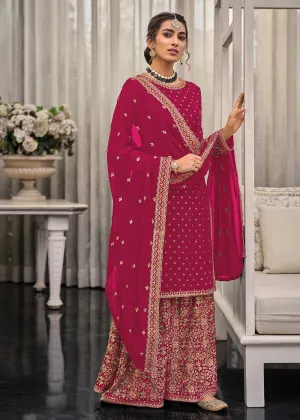 Hot Pink Chinon & Georgette Designer Palazzo Salwar Suit