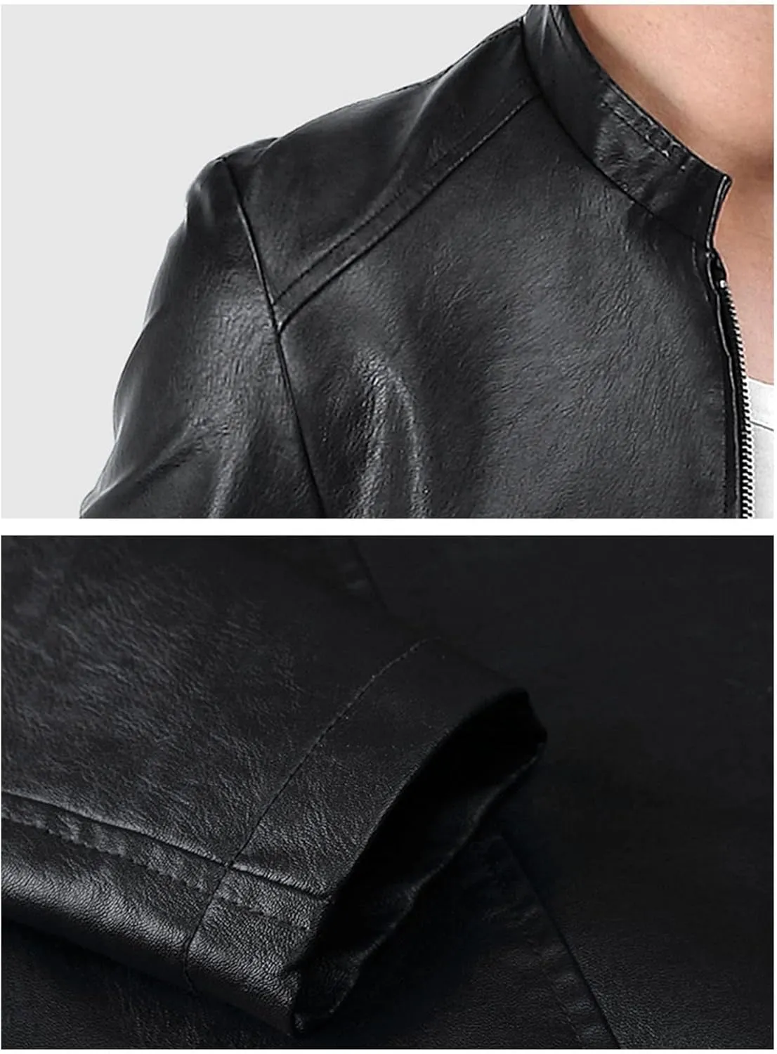 JEShifangjiusu Men'S Stand Collar Fleece Lined Outwear Slim Fit Bomber Faux Leather Jacket Motorcycle Lightweight Biker Coat