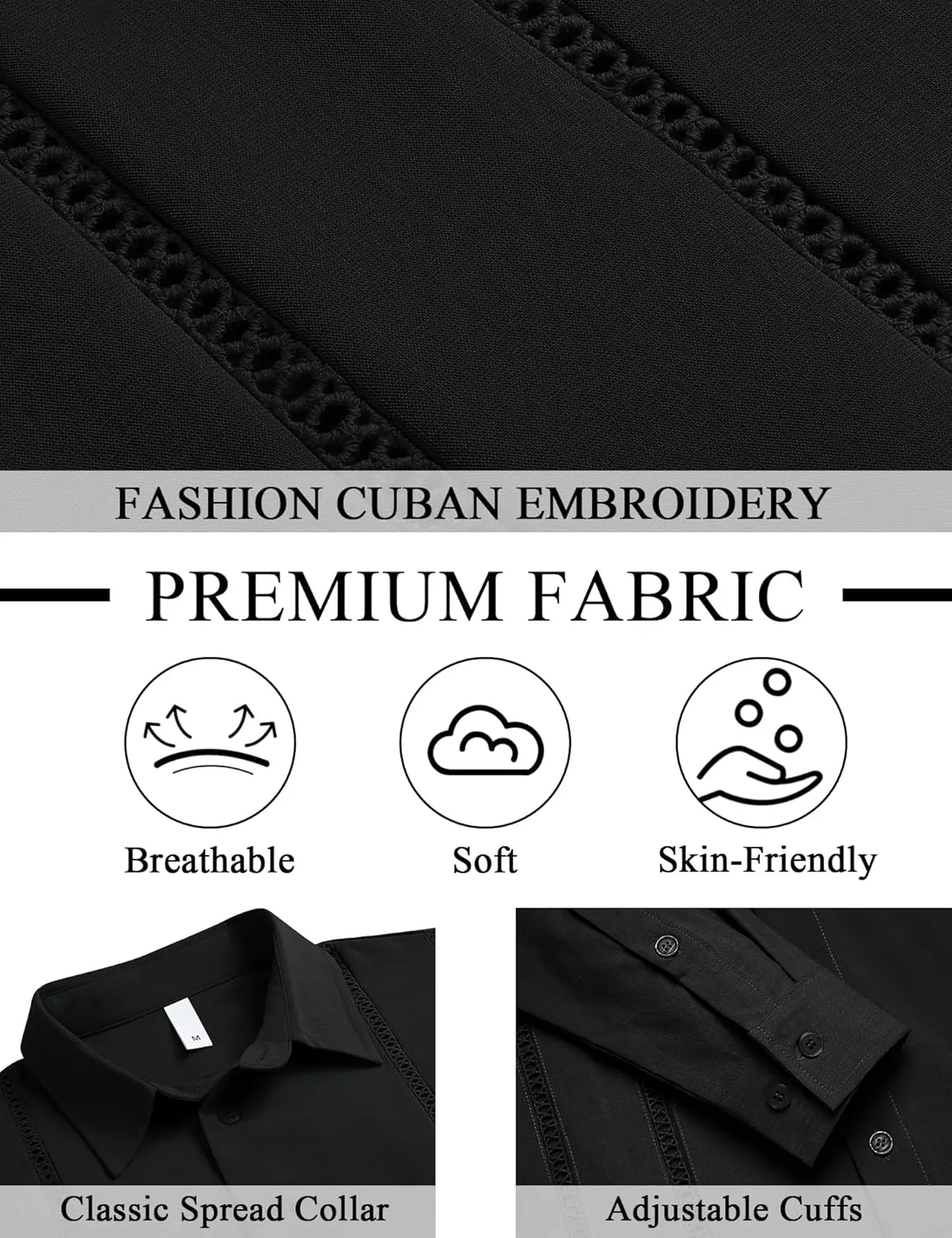 LETSEE Men's Cuban Guayabera Shirt Long Sleeve Button Down Shirt Casual Dress Colthes Beach Linen Tops
