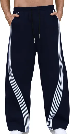 Men's Baggy Sweatpants Striped Side Drawstring Waist Track Pants Open Bottom Wide Leg Lounge Trousers Streetwear