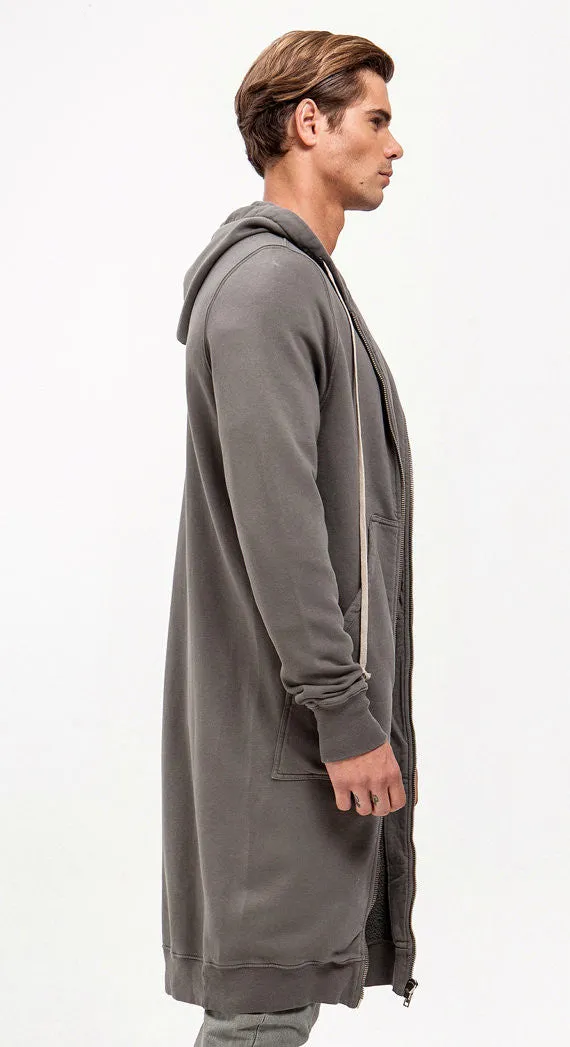 Men's Overlong Extended Sweatshirt Long Sleeve Zippered Front Hoodie