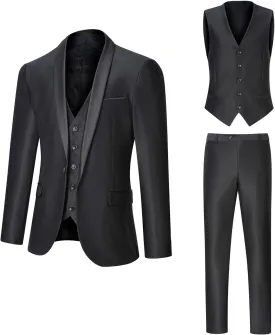 Men's Suit 3 Piece Slim Fit Suit, One Button Fine Glitter Shawl Lapel Blazer Jacket Vest Pants for Party & Wedding