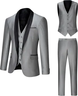 Men's Suit 3 Piece Slim Fit Suit, One Button Fine Glitter Shawl Lapel Blazer Jacket Vest Pants for Party & Wedding