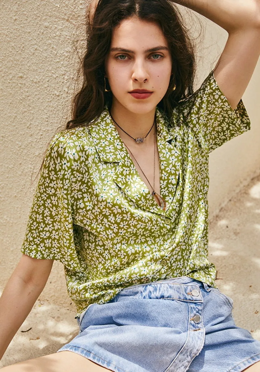 Nonothing| 100% pure silk short sleeves floral print blouse