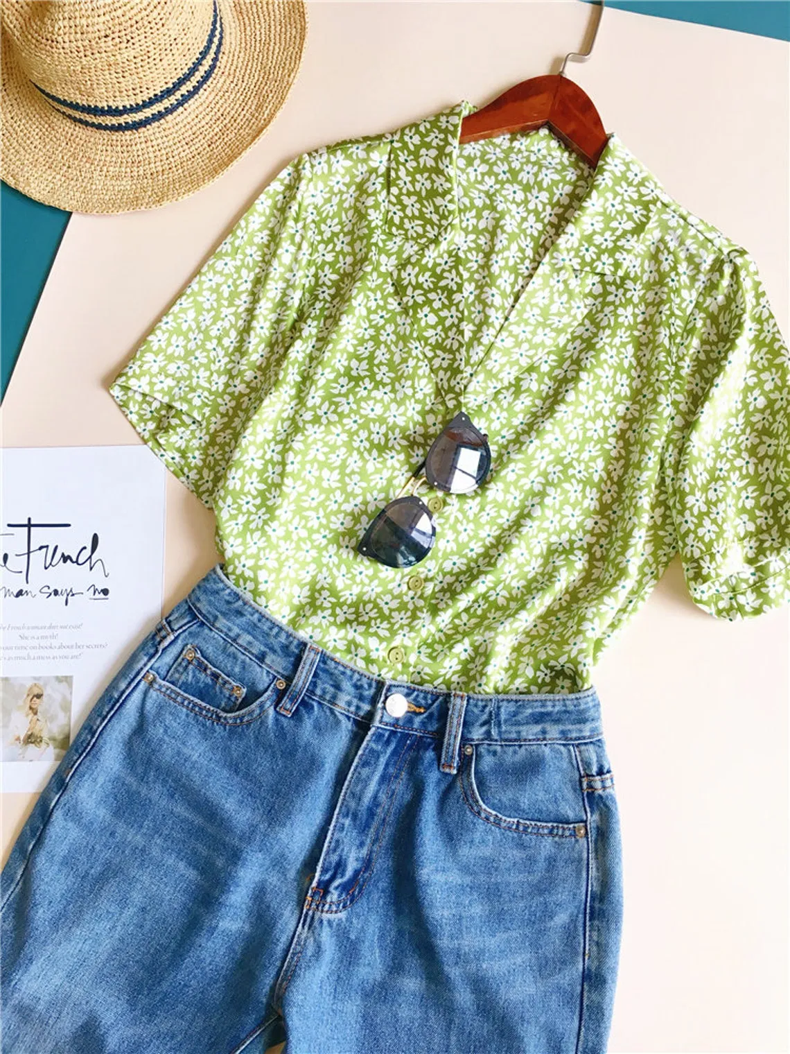 Nonothing| 100% pure silk short sleeves floral print blouse