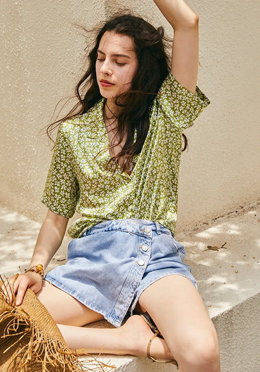 Nonothing| 100% pure silk short sleeves floral print blouse