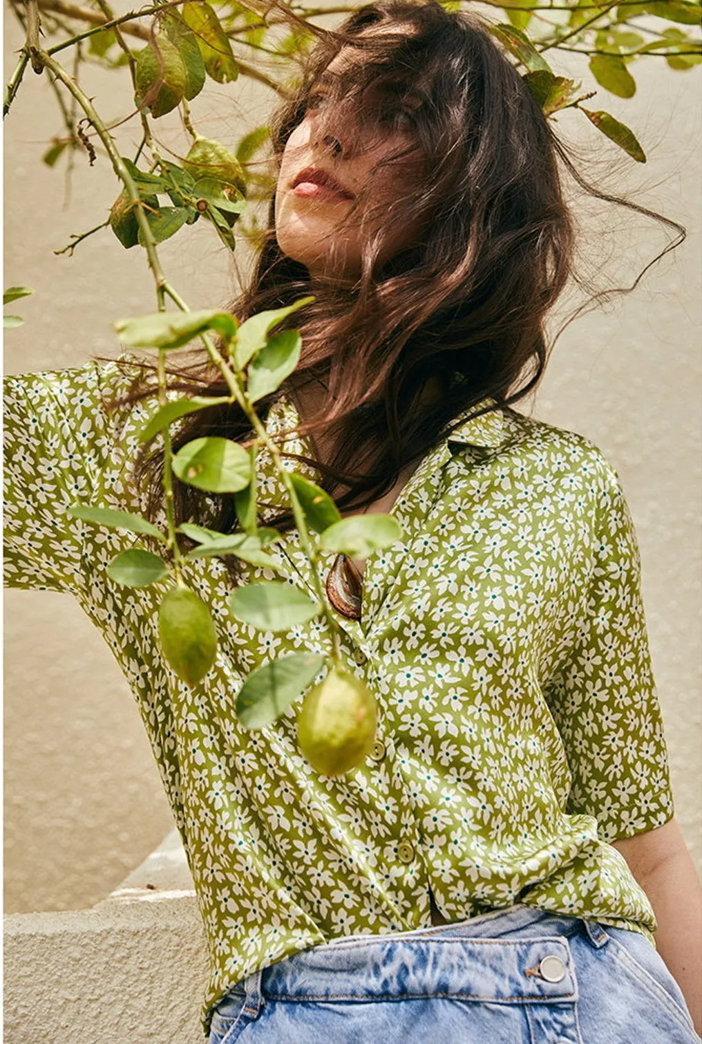 Nonothing| 100% pure silk short sleeves floral print blouse