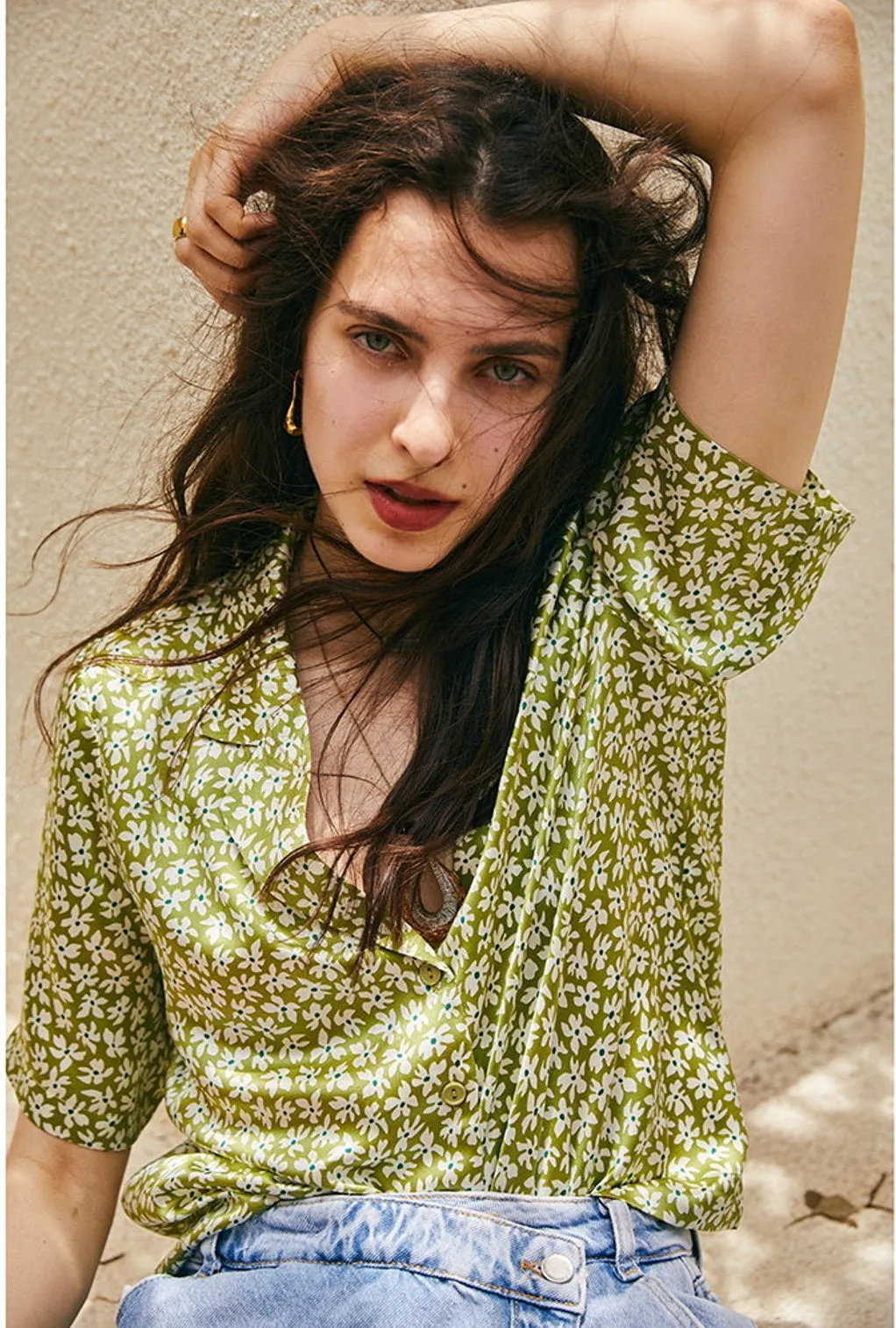 Nonothing| 100% pure silk short sleeves floral print blouse