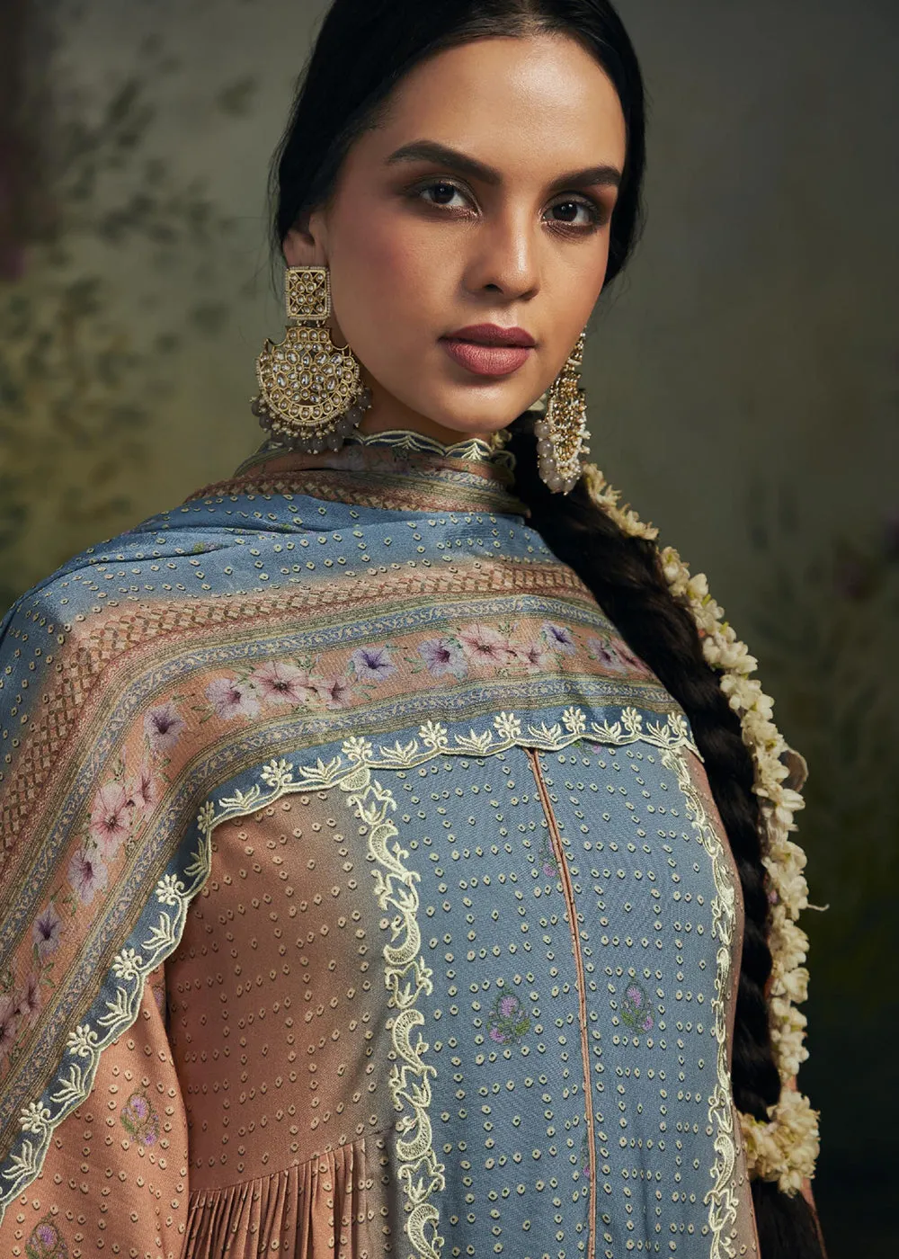 Pakistani Style Peach Digital Printed Salwar Suit