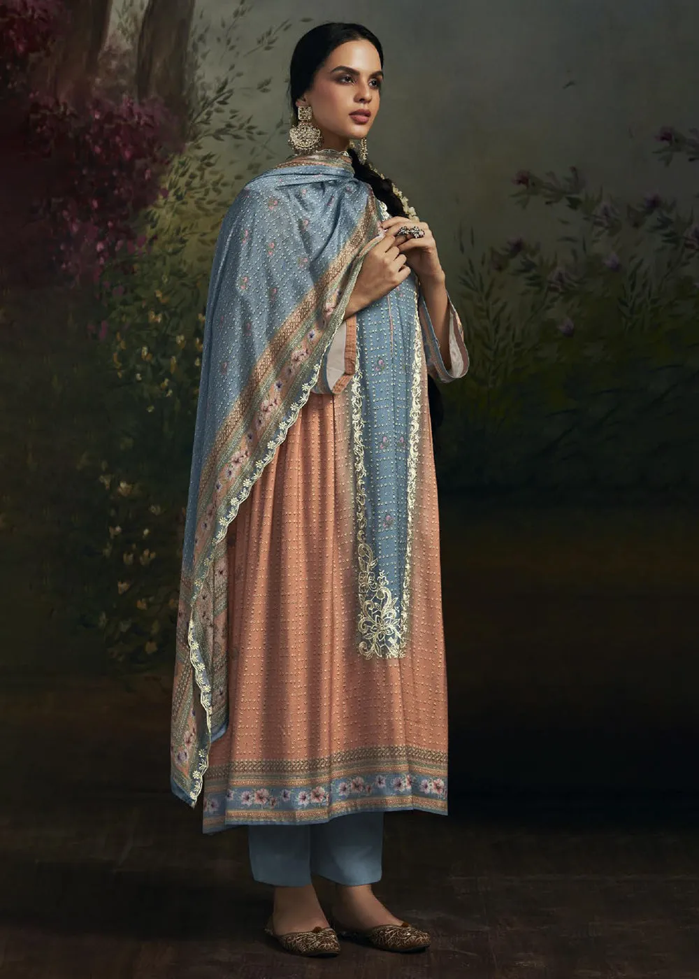 Pakistani Style Peach Digital Printed Salwar Suit