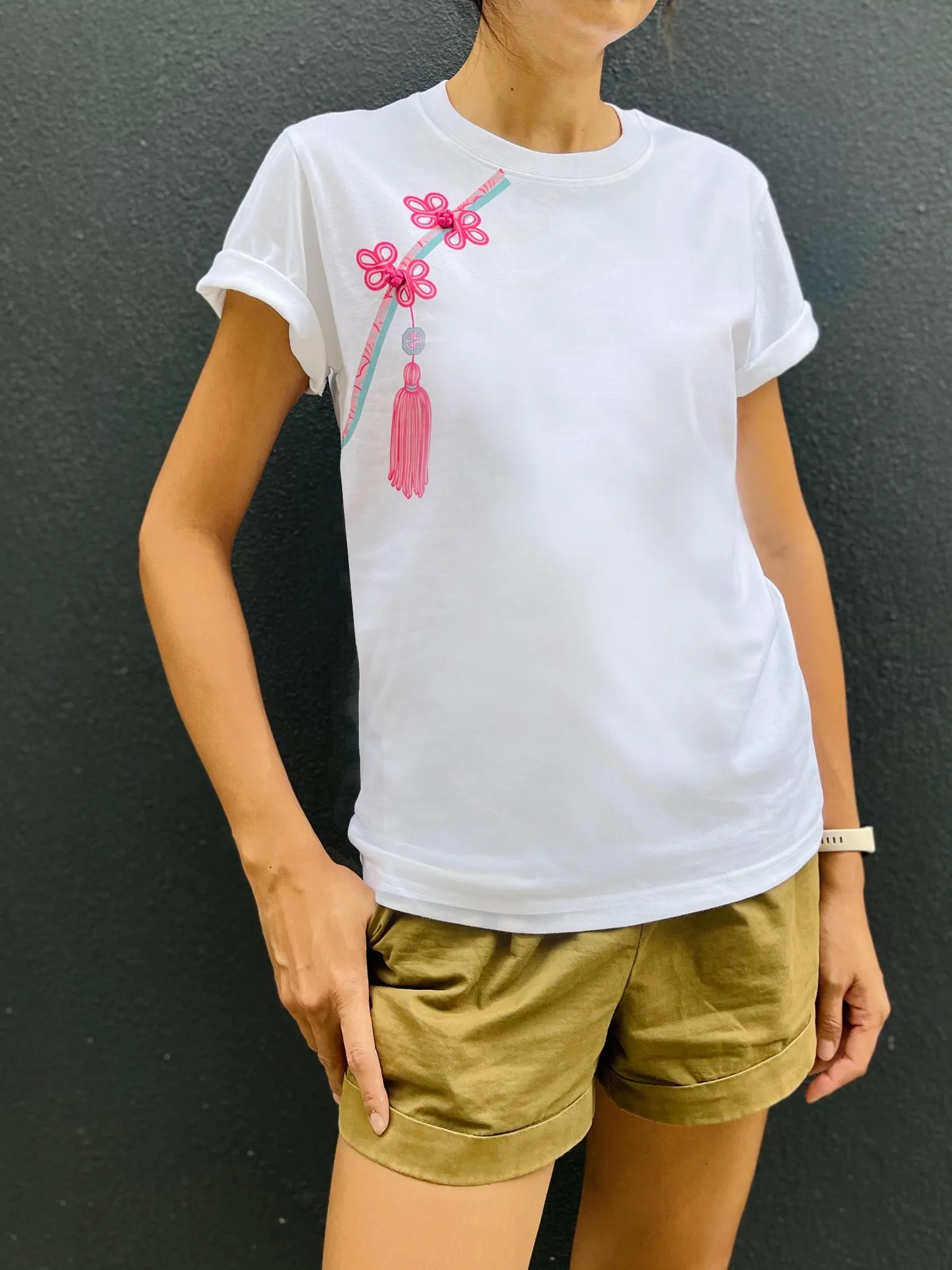 PETRA Buttons & Tassel Print Tee (Pink) -New Fit