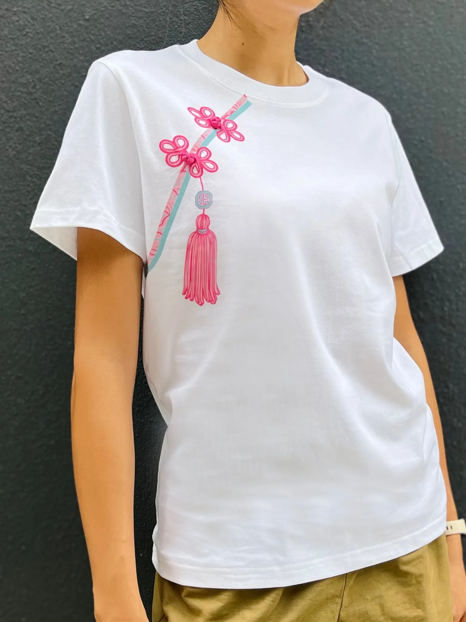 PETRA Buttons & Tassel Print Tee (Pink) -New Fit