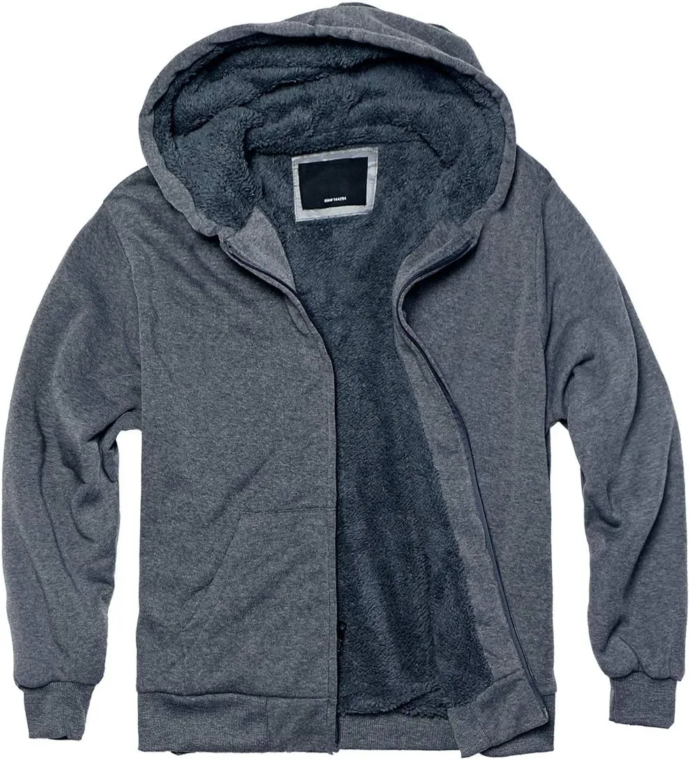 Sherpa Lined Boys Hoodie Full Zip Fleece Warm Youth Big Long Sleeve Child Sweatshirts