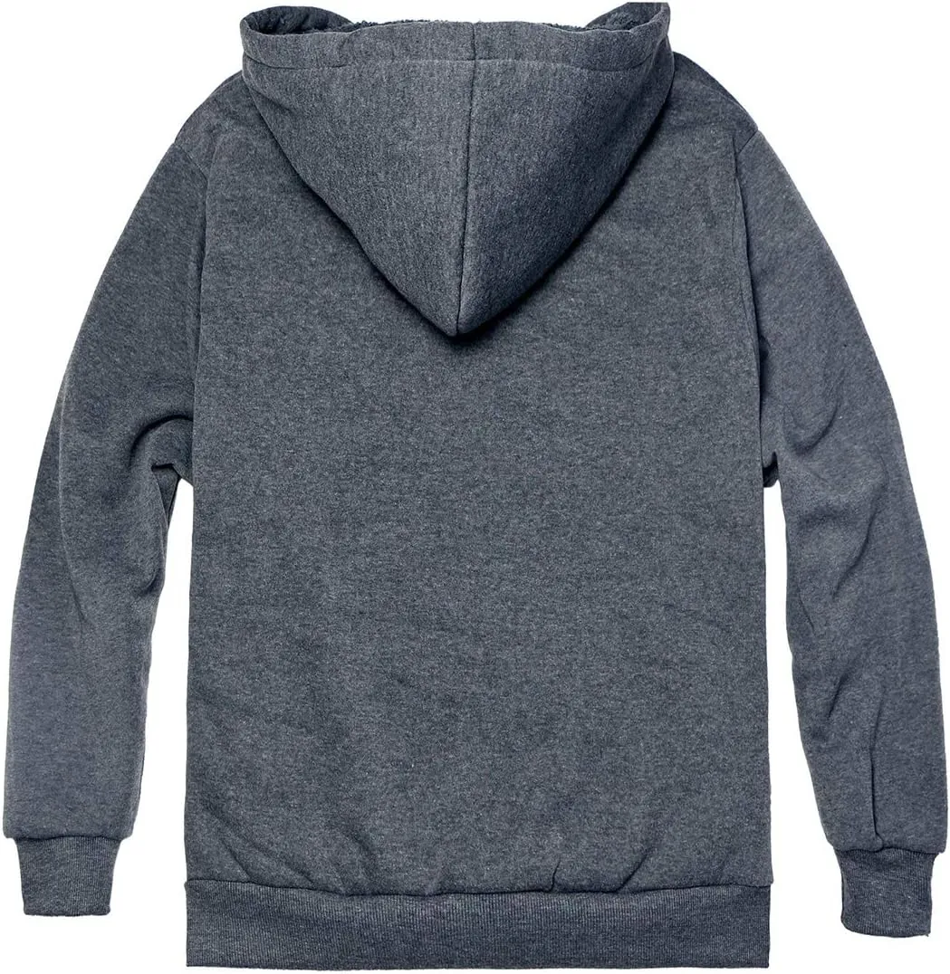 Sherpa Lined Boys Hoodie Full Zip Fleece Warm Youth Big Long Sleeve Child Sweatshirts