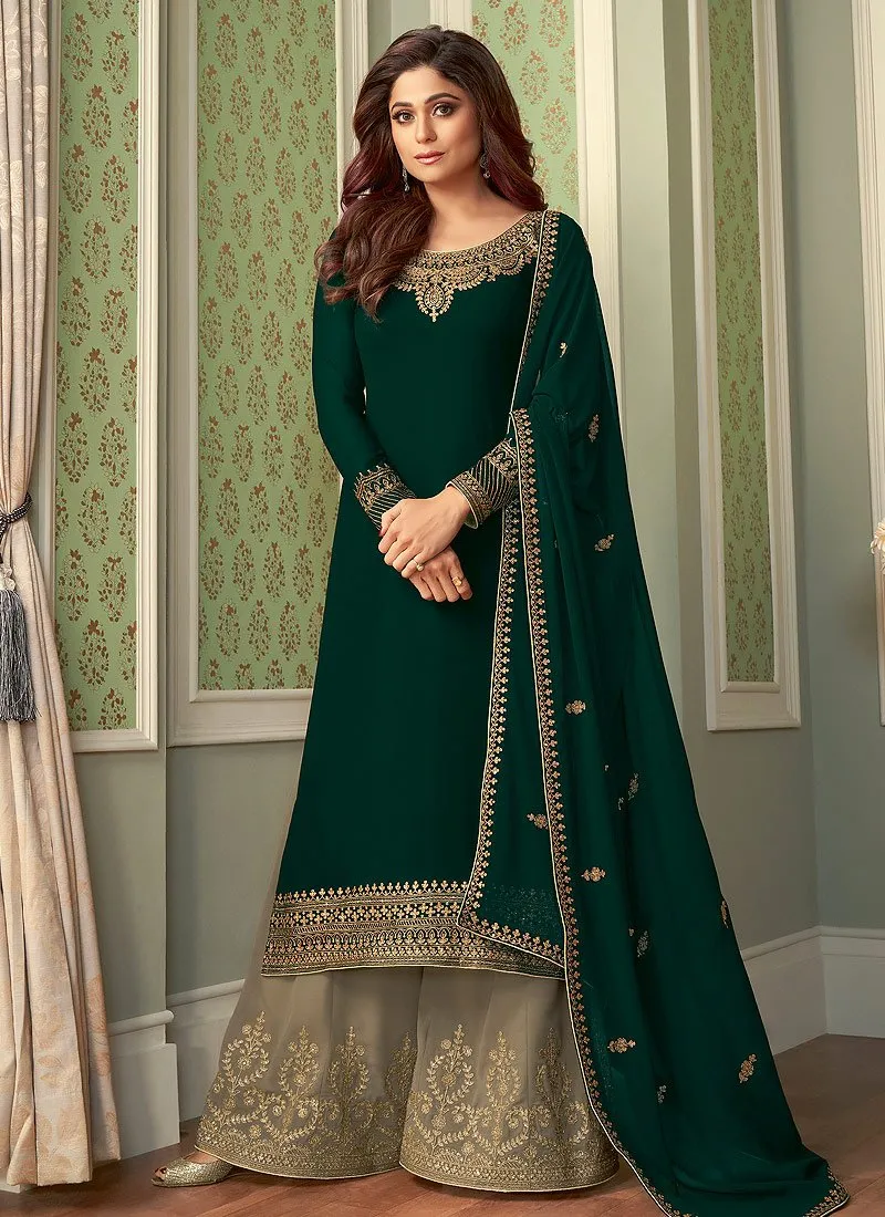 Significant Green Shamita Shetty Georgette Palazzo Suit