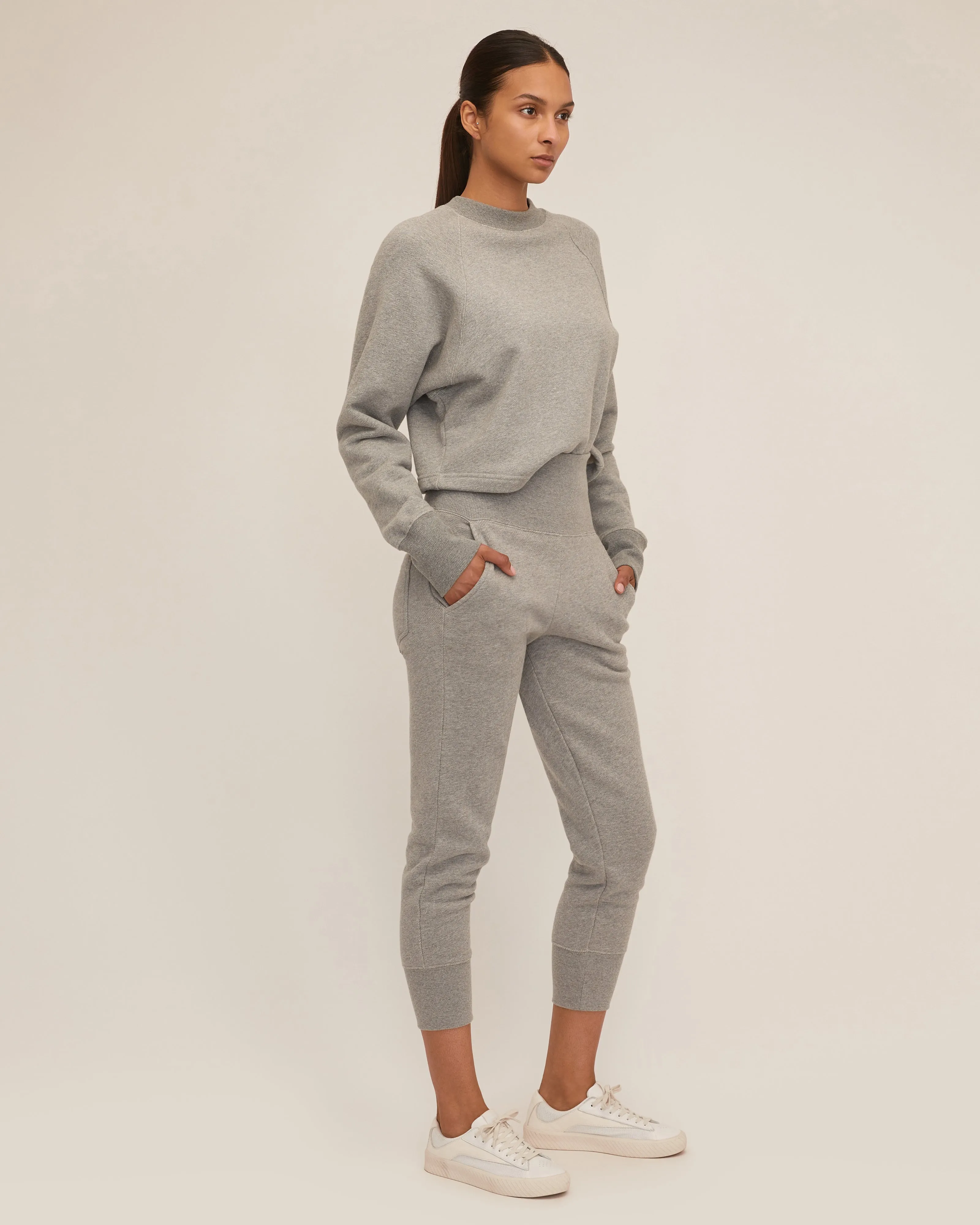 So High Waisted French Terry Sweatpants in Heather Grey