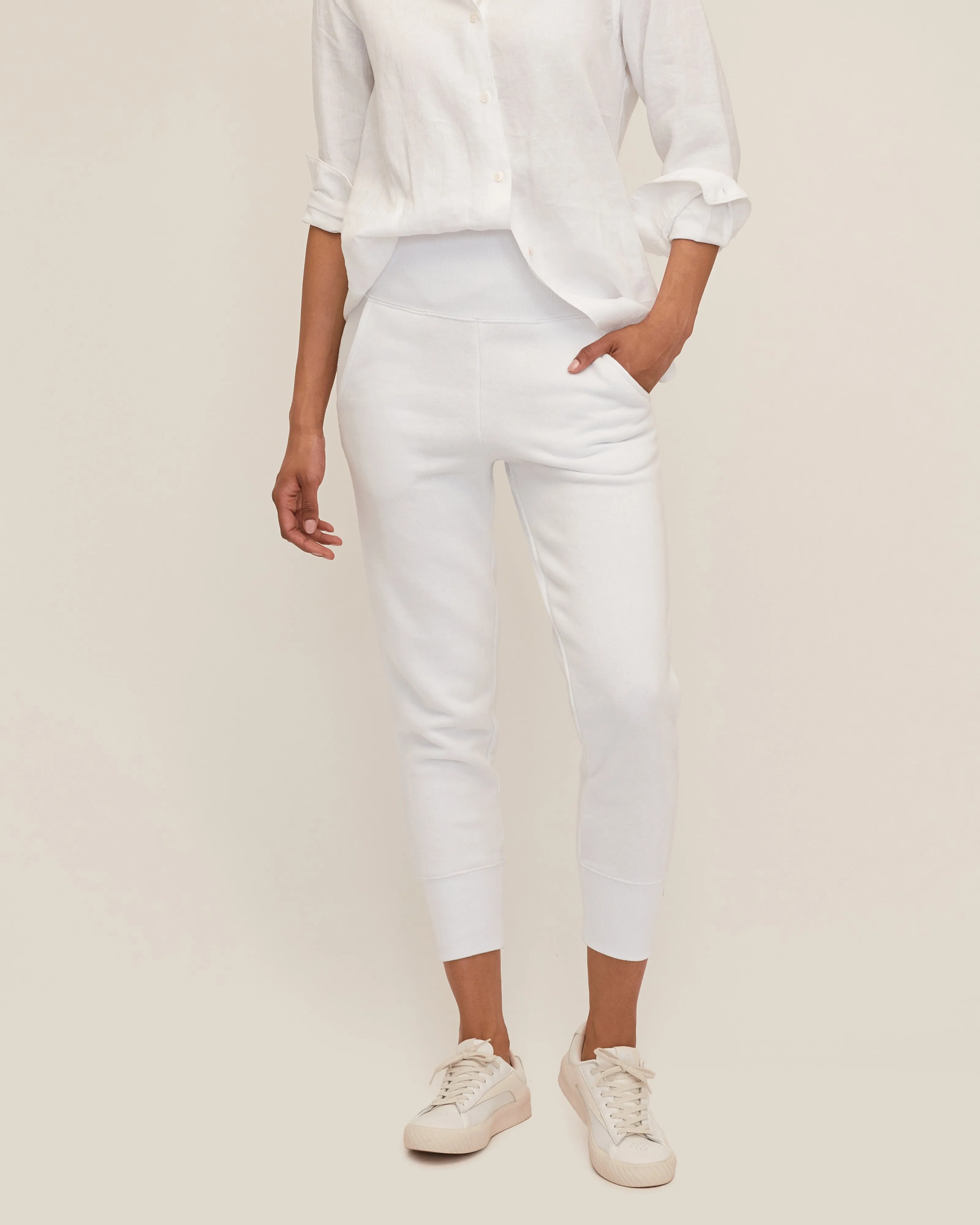 So High Waisted French Terry Sweatpants in White