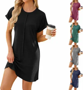 Summer Dresses for Women 2025,Womens Solid Crewneck Short Sleeve T-Shirt Dress Loose Beach Vacation Mini Dress