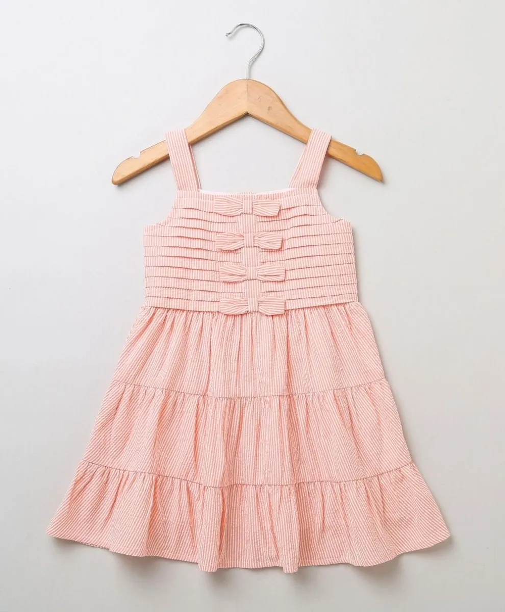 Sweetlime By AS Peach & White Seersucker Striped Dress- Peach