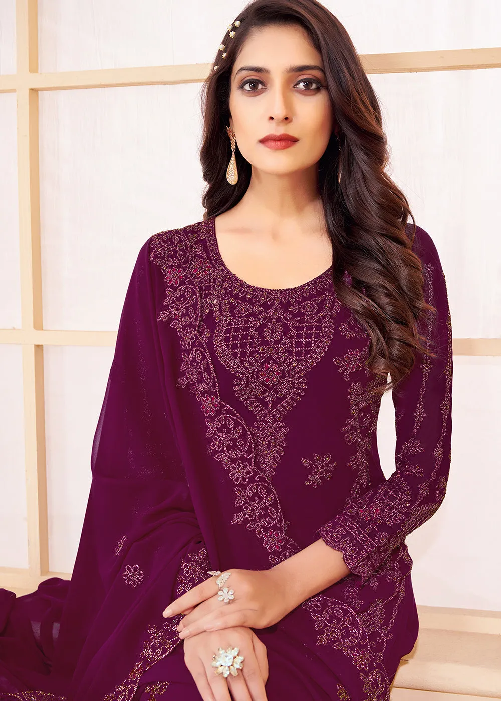 Trendy Magenta Purple Georgette Eid Wear Salwar Kurta Suit