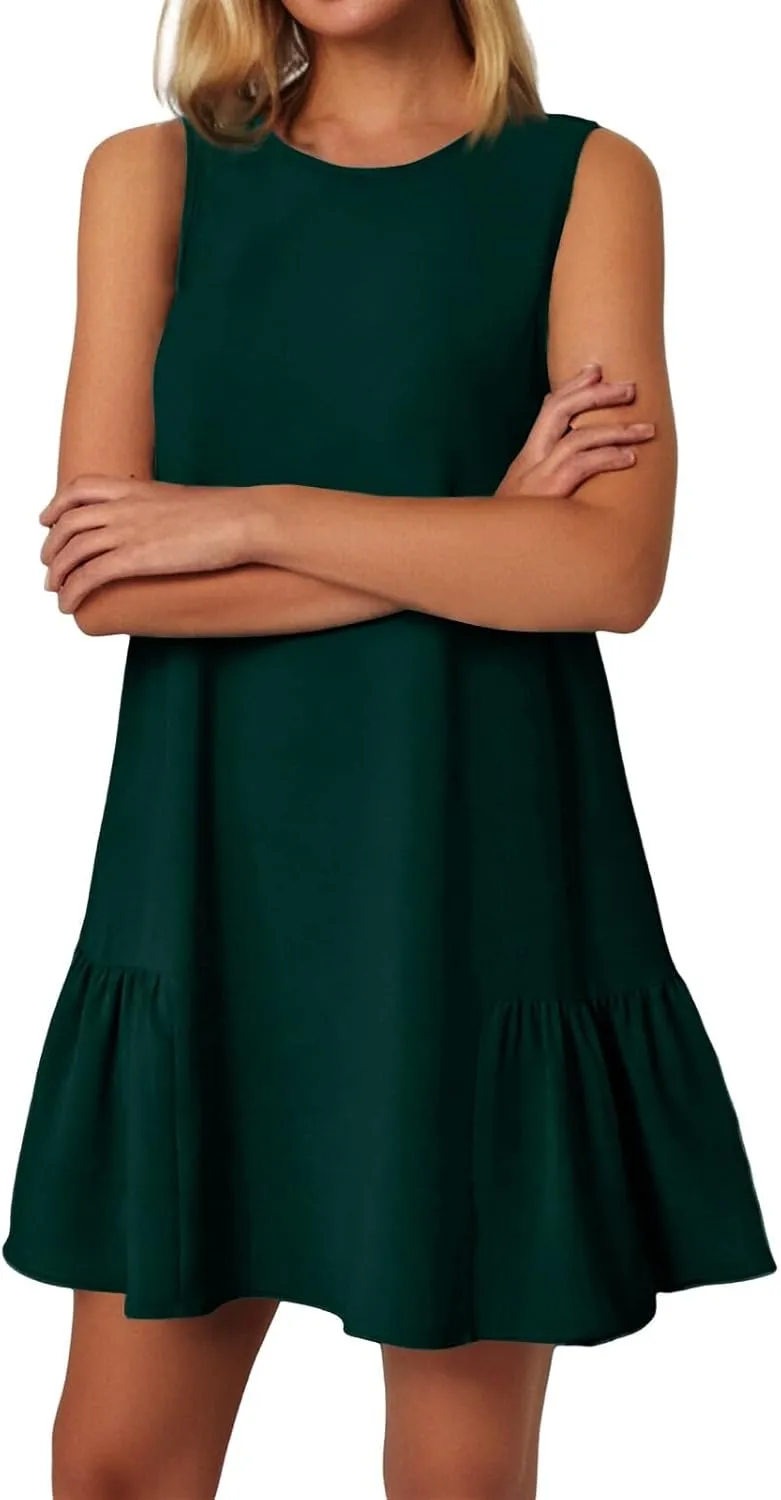 Tshirt Dress Women Summer Sleeveless Ruffle Hem Mini Dress Casual Crewneck T Shirt Dresses Plain Sundresses 2025