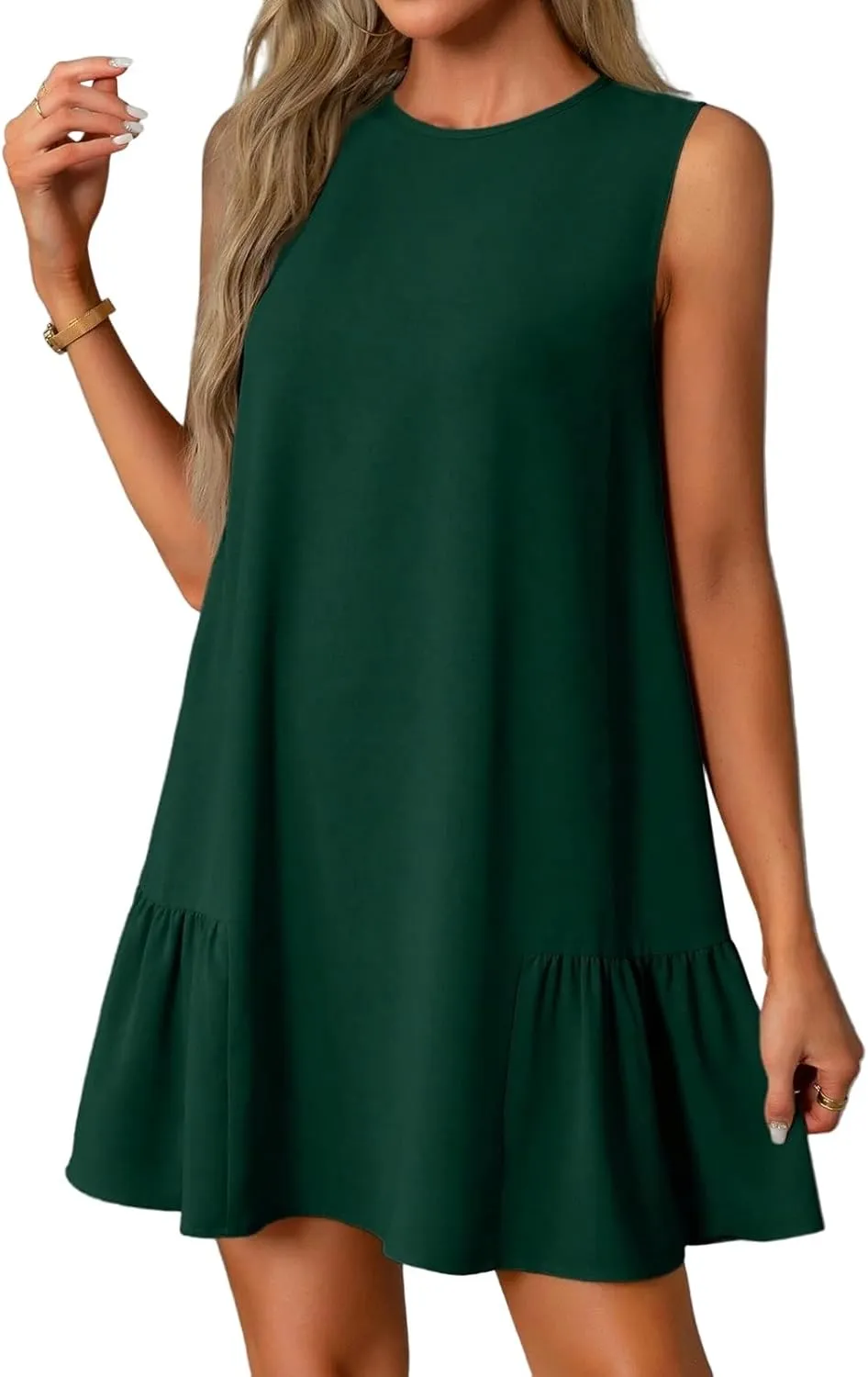 Tshirt Dress Women Summer Sleeveless Ruffle Hem Mini Dress Casual Crewneck T Shirt Dresses Plain Sundresses 2025
