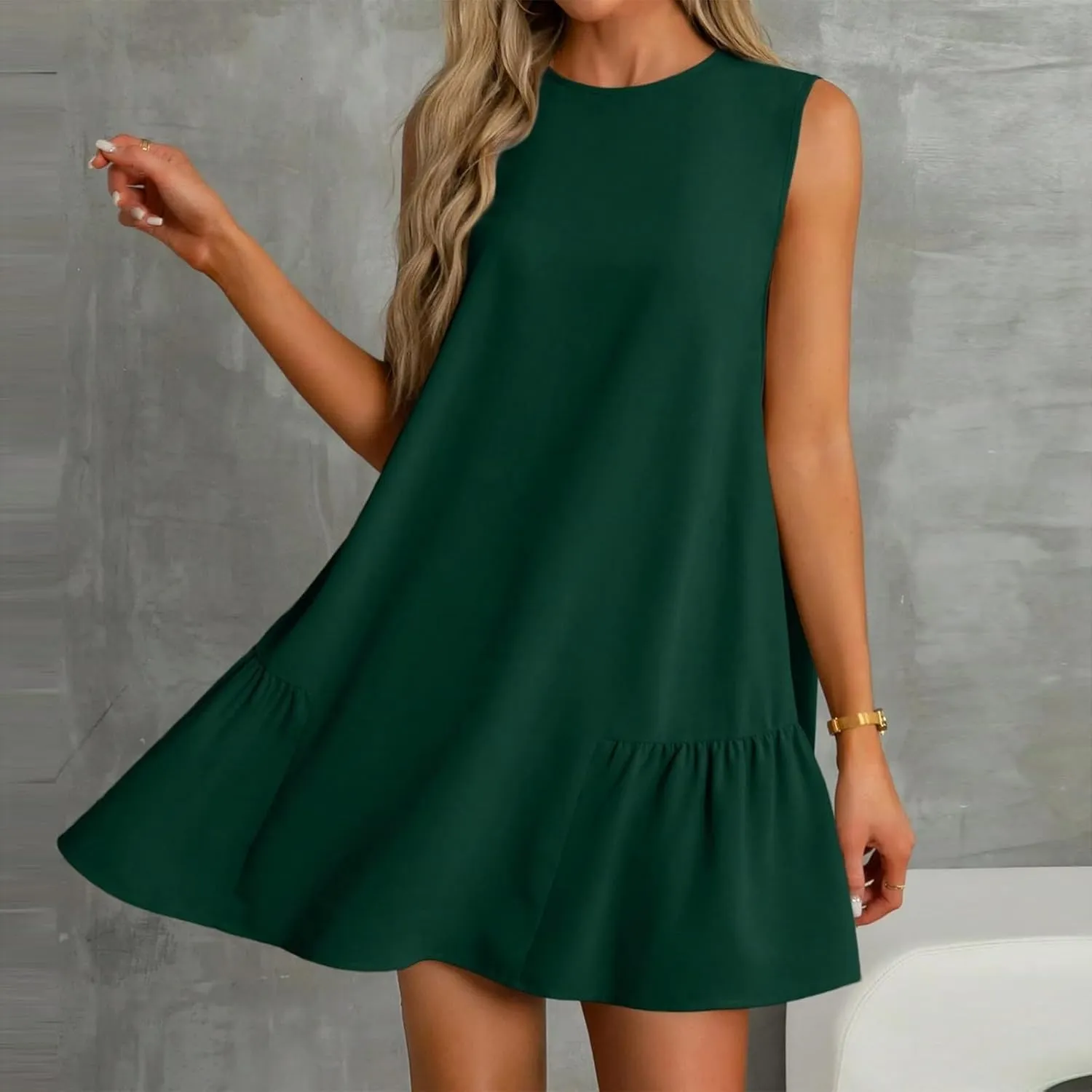 Tshirt Dress Women Summer Sleeveless Ruffle Hem Mini Dress Casual Crewneck T Shirt Dresses Plain Sundresses 2025