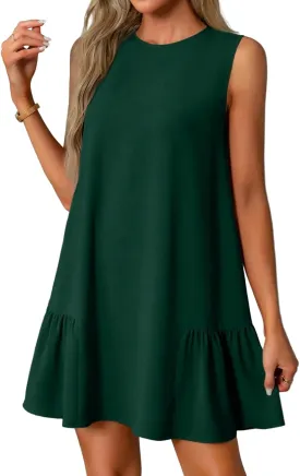 Tshirt Dress Women Summer Sleeveless Ruffle Hem Mini Dress Casual Crewneck T Shirt Dresses Plain Sundresses 2025