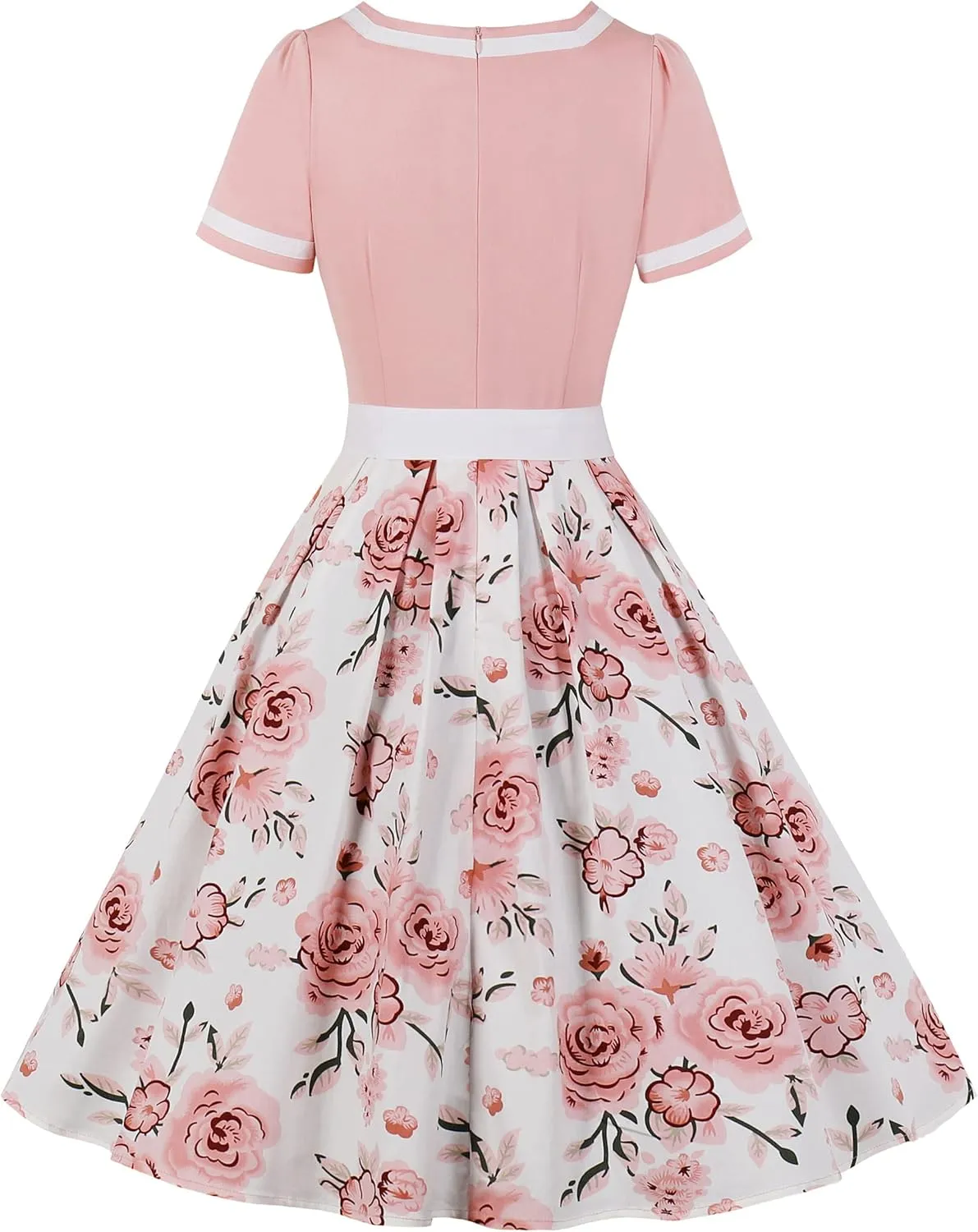 Women Short Sleeve 1950s Retro Vintage Cocktail Party Swing Dress Polka Dot Audrey Dress Casual A-Line Work Dress with Belt