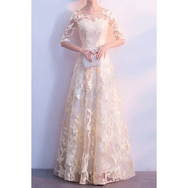 Women Slim Fit Lace Decorated Evening Dress - C3433JPD