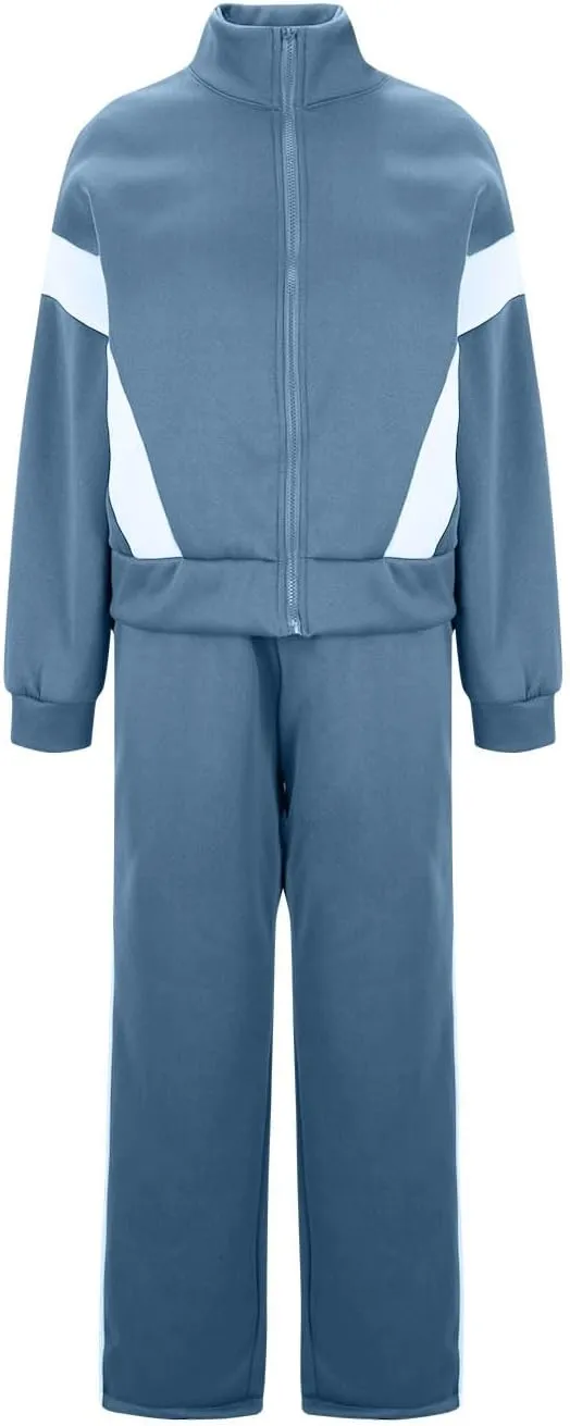 Womens Color Block Tracksuit 2 Pieces Outfits Long Sleeve Zipper Jacket and Pants Sportswear Sweatsuits with Pocket