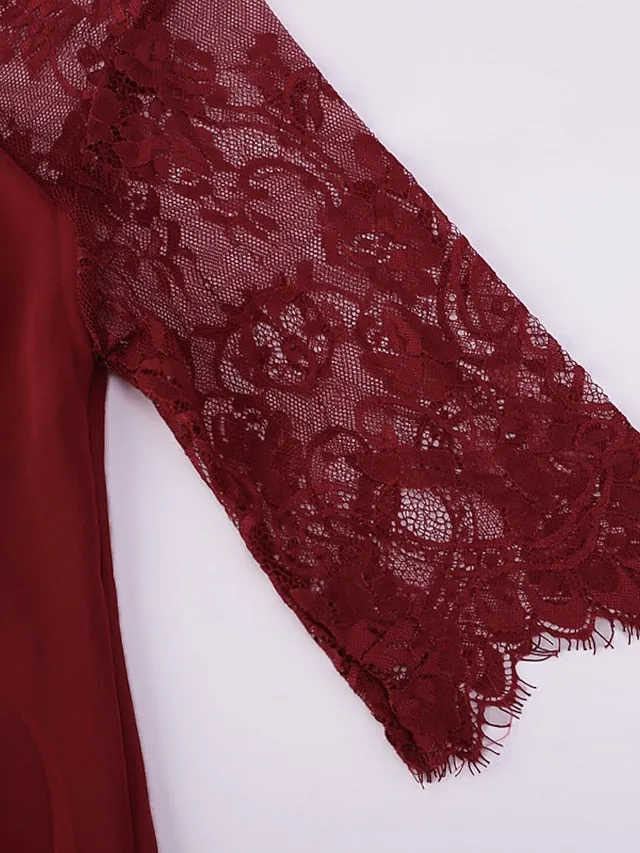 Women's Plus Size Party Dress Solid Color Crew Neck Lace 3/4 Length Sleeve Spring Summer Casual Prom Dress Midi Dress Party Work Dress / Lace Dress / Homecoming Dress