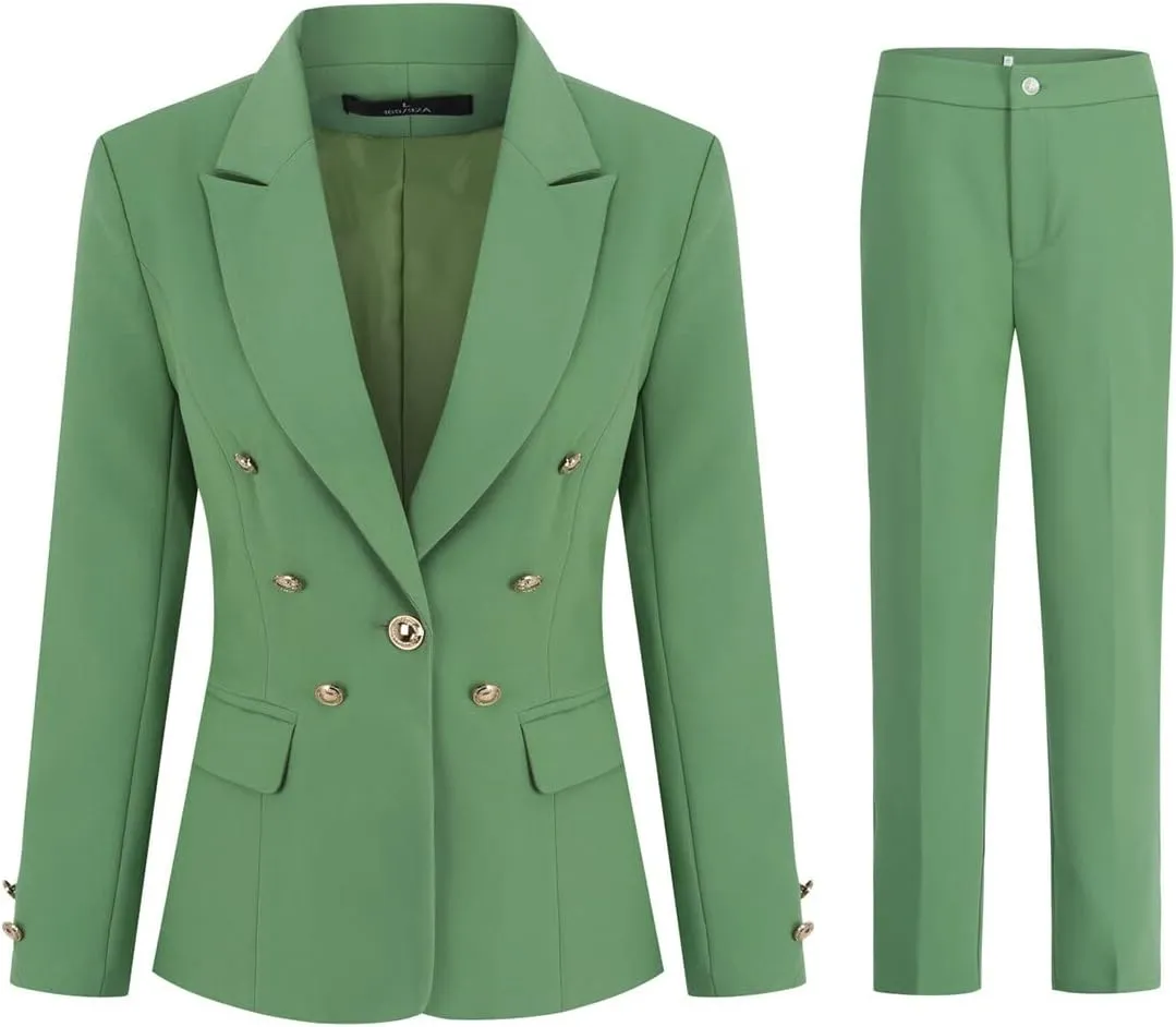 YUNCLOS Women's 2 Pieces Vintage Office Lady Suit Set 1 Button Blazer and Suit Pants