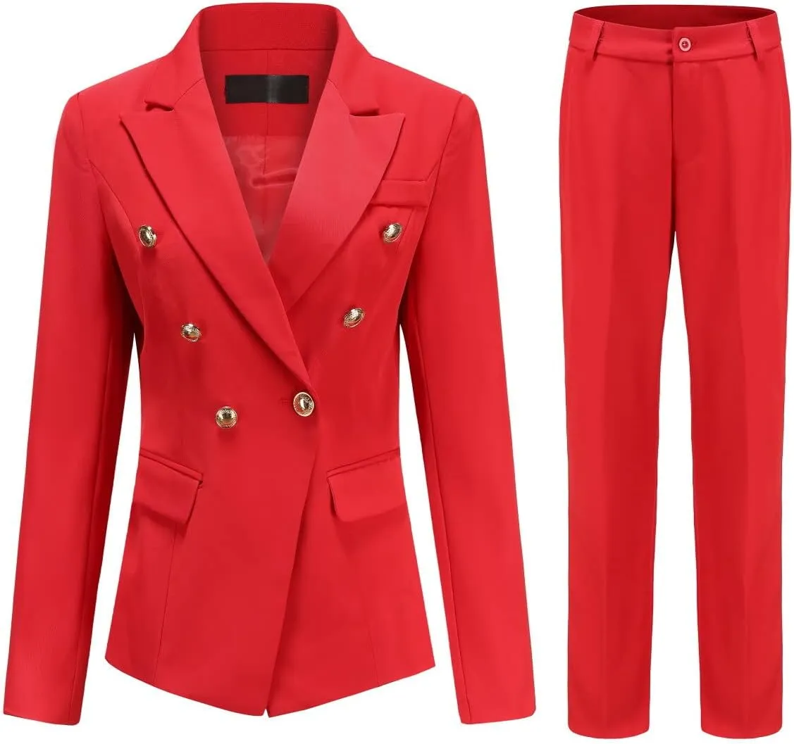 YUNCLOS Women's 2 Pieces Vintage Office Lady Suit Set 1 Button Blazer and Suit Pants