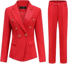 YUNCLOS Women's 2 Pieces Vintage Office Lady Suit Set 1 Button Blazer and Suit Pants